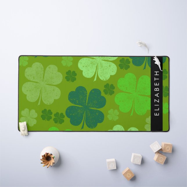 Green Clovers, Lucky Clovers, Your Name Desk Mat (Kids Table)