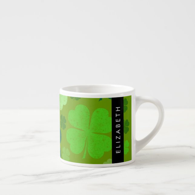 Green Clovers, Lucky Clovers, Your Name Espresso Cup (Right)