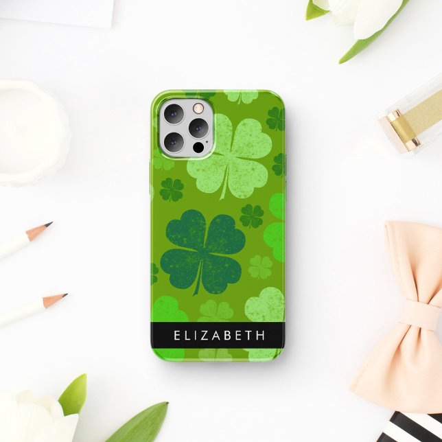 Green Clovers, Lucky Clovers, Your Name iPhone 16 Case (Creator Uploaded)