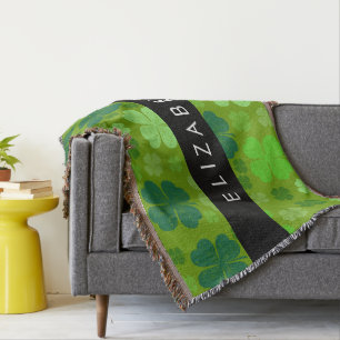 Green Clovers, Lucky Clovers, Your Name Throw Blanket