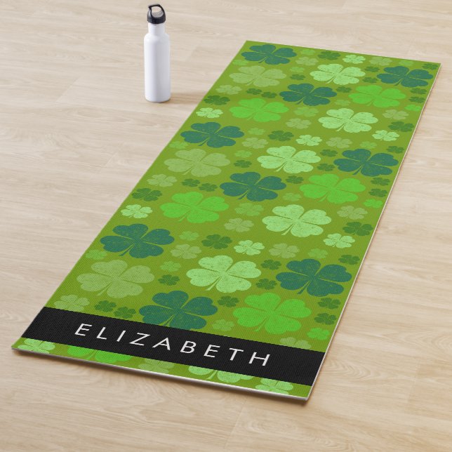 Green Clovers, Lucky Clovers, Your Name Yoga Mat (In Situ)