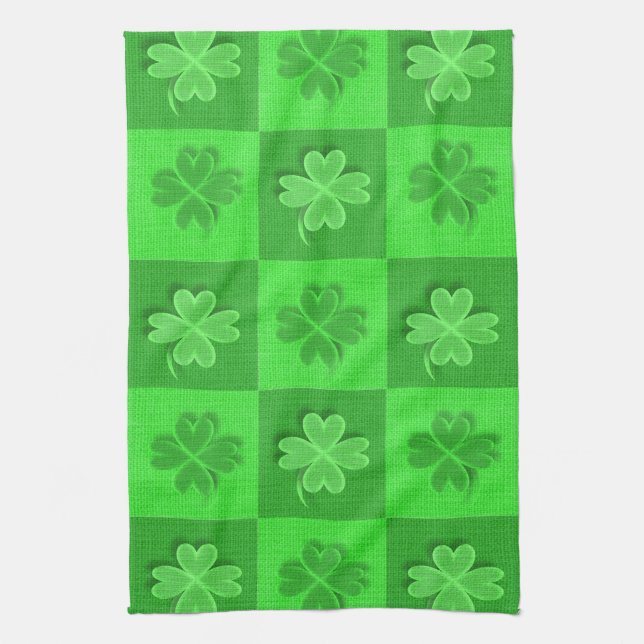 Green Clovers Pattern Tea Towel (Vertical)