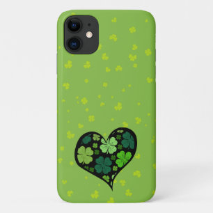 Green Clovers, Saint Patrick's Day, Heart Case-Mate iPhone Case