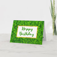 Green Clovers with FAUX Gold Foil Frame Birthday