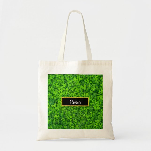 Green Clovers with FAUX Gold Foil Frame Tote Bag (Front)