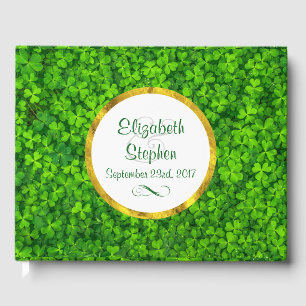 Green Clovers with FAUX Gold Foil Frame Wedding Guest Book