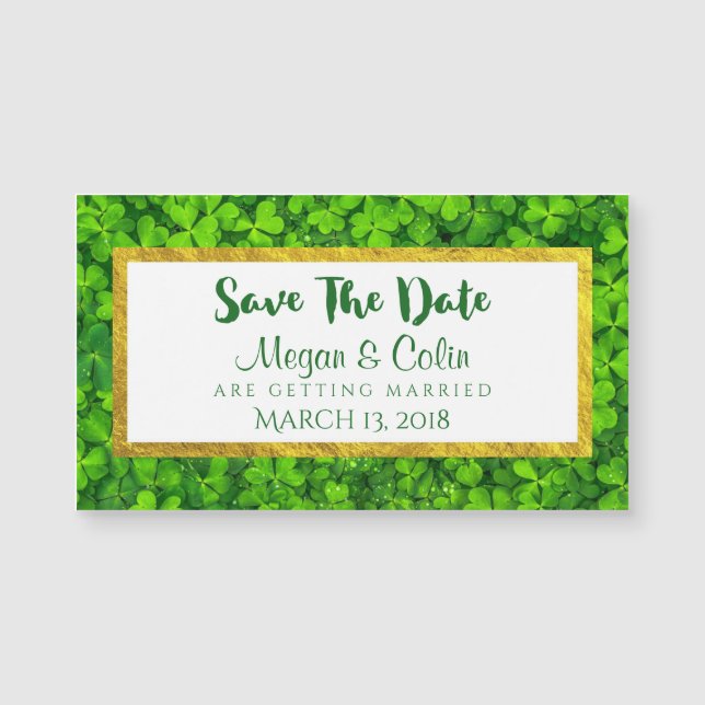 Green Clovers with FAUX Gold Foil Save The Date (Front)