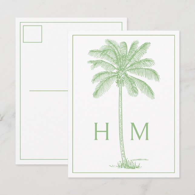 Green Coastal Palmetto Palm Monogram Postcard (Front/Back)