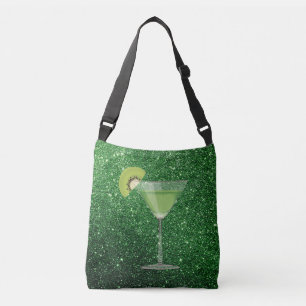 Green Cocktail w/Kiwi Faux Glitter Crossbody Bag
