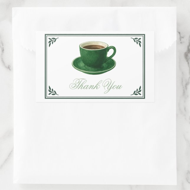 Green Coffee Cup Baby Shower Elegant Thank You Rectangular Sticker (Bag)