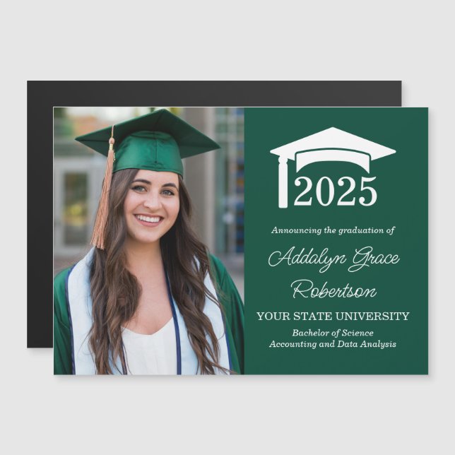Green College Photo Graduation Announcement (Front/Back)