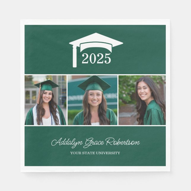 Green College University 3 Photo Graduation  Napkin (Front)