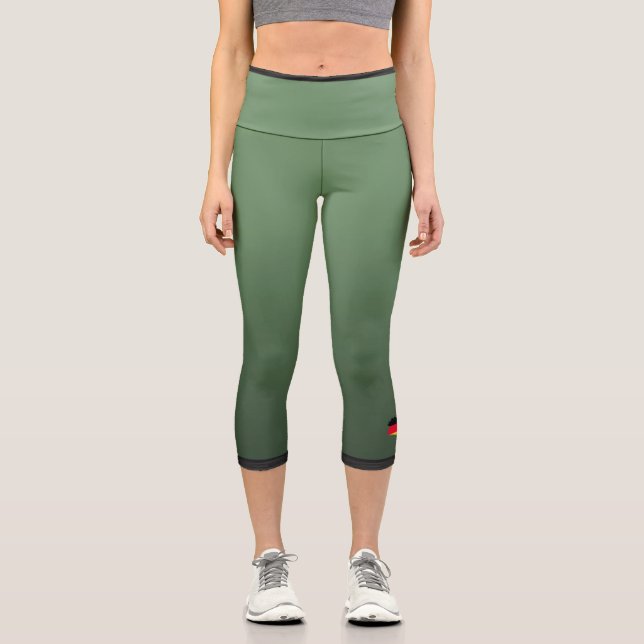 Green Color Gradient with Germany Flag Capri Leggings (Front)