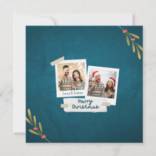 Green Colour Christmas Photo Card with Greetings
