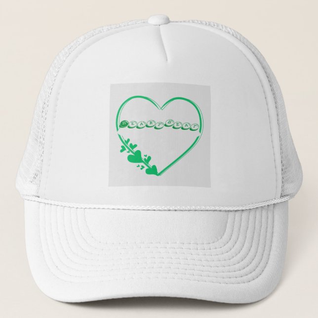 Green Colour Heart Shape with Heartbeat Text name  Trucker Hat (Front)