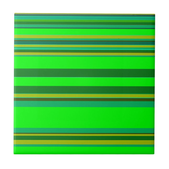 Green Colour Stripe Pattern Customised Designer Tile (Front)
