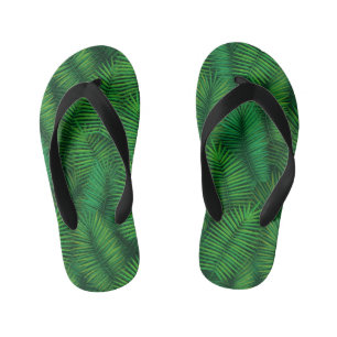 Green coloured palm tree leaf pattern. kid's jandals