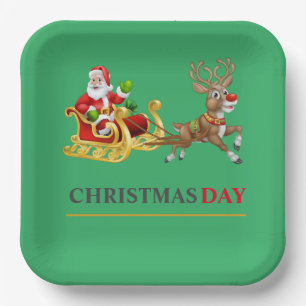 Green colourful Christmas Day 9" Square Paper Plat Plate