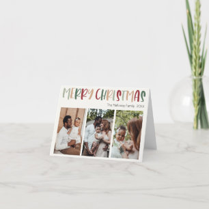 Green Colourful Christmas Folded Three Photo Holiday Card