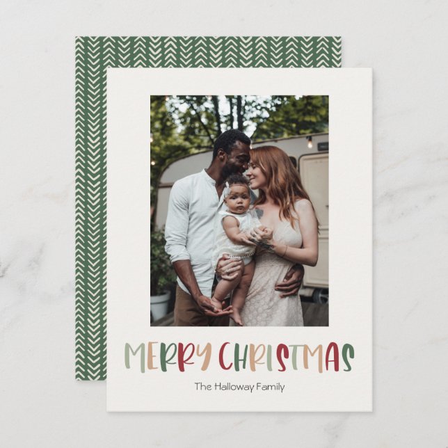 Green Colourful Christmas Vertical Single Photo Holiday Card (Front/Back)
