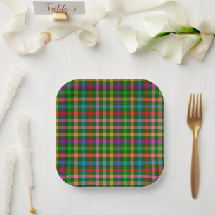 Green Colourful Gingham Plaid Pattern  Paper Plate