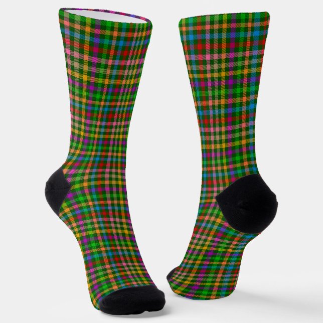 Green Colourful Gingham Plaid Pattern  Socks (Angled)