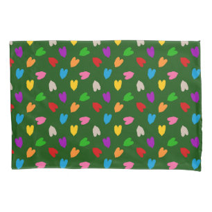 Green Colourful Love Hearts Pattern Pillowcase