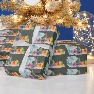 Green Colourful Winter Wonderland Watercolor Wrapping Paper
