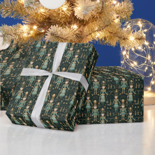 Green Columbine and Harlequin, Nutcracker Ballet Wrapping Paper