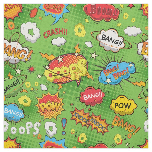 Green Comic Book Fabric (Swatch)