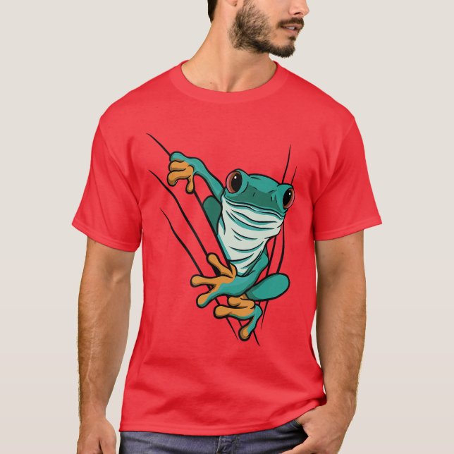 Green comic frog comes through cracks for men wome T-Shirt (Front)