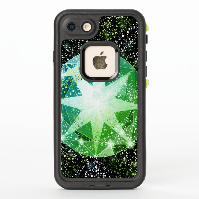 Green Compass Gemstone Rhinestone Gold Sparkle LifeProof iPhone Case (Back)