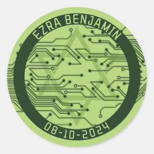 Green Computer Circuit Board Bar Mitzvah Classic Round Sticker