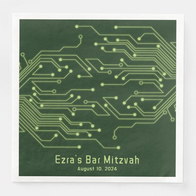 Green Computer Circuit Board Bar Mitzvah Napkin (Front)