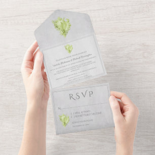 Green Conch Shell All in One Wedding Invite