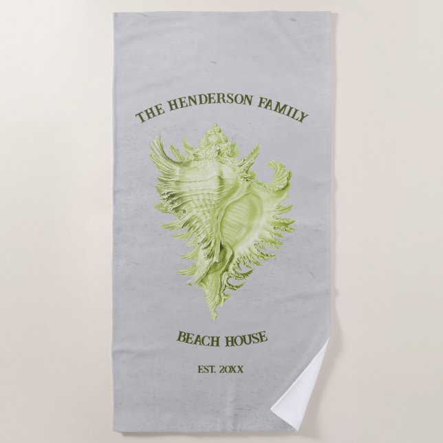 Green Conch Shell Beach Towel (Front)