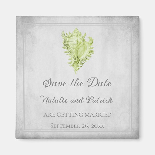 Green Conch Shell Save the Date Magnet (Front)