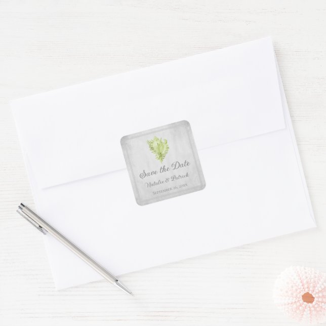 Green Conch Shell Save the Date Stickers (Envelope)