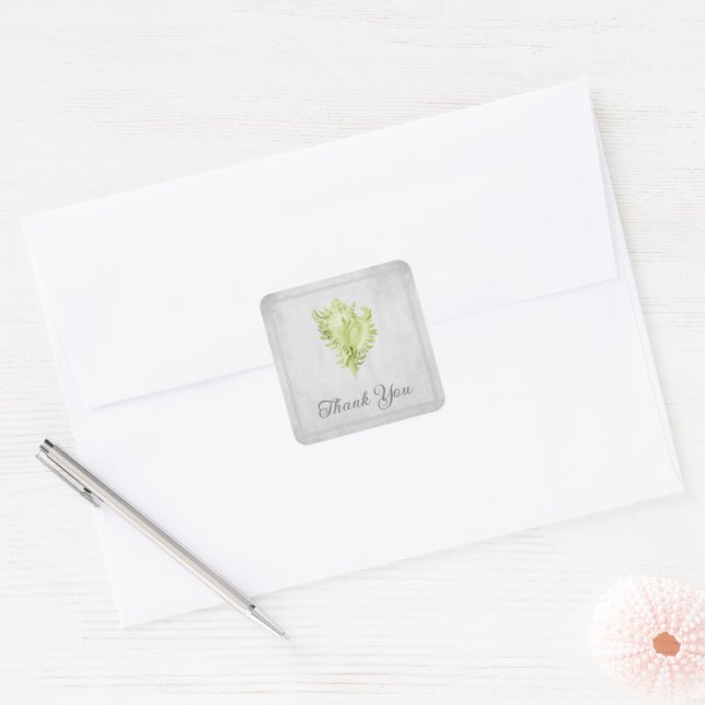 Green Conch Shell Thank You Stickers (Envelope)