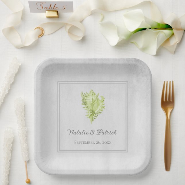 Green Conch Shell Wedding Paper Plates (Wedding)