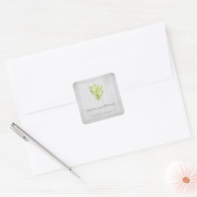 Green Conch Shell Wedding Stickers (Envelope)