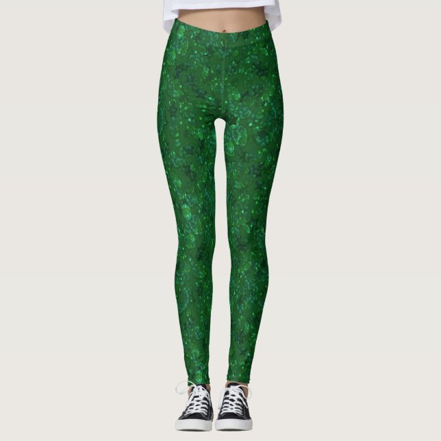 Green, confetti, glitter leggings (Front)