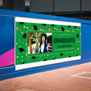 Green Congrats Graduate Custom Photo Graduation Banner