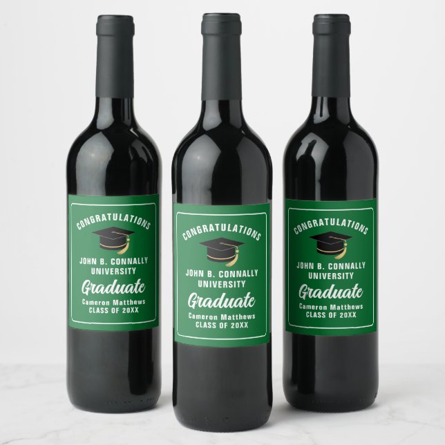 Green Congratulations Custom Graduation Party Wine Label (Bottles)