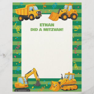 Green Construction Trucks Customised Mitzvah Notes Custom Letterhead