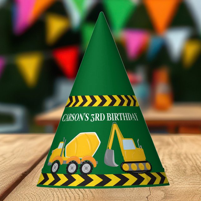 Green Construction Vehicle Custom Boys Birthday Party Hat (Creator Uploaded)