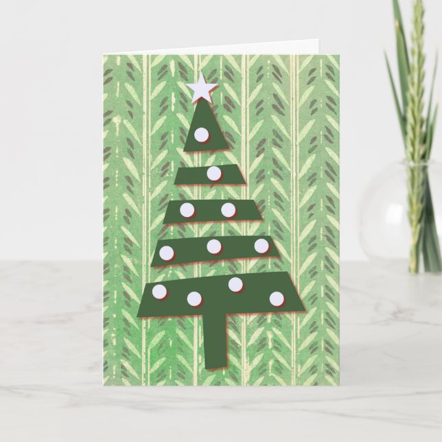 Green Contemporary Art Christmas Tree Holiday Card (Front)