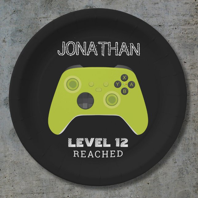 GREEN CONTROLLER GAMER LEVEL UP FAVOR BAG PAPER PLATE (Creator Uploaded)
