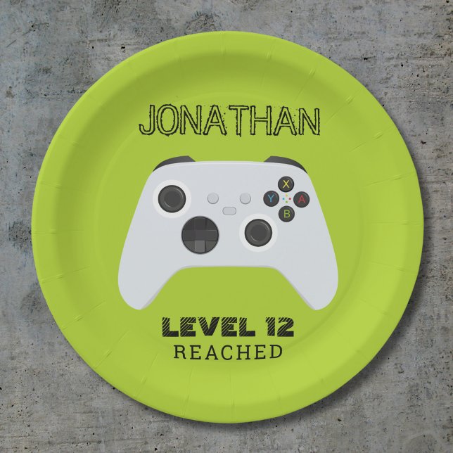 GREEN CONTROLLER GAMER LEVEL UP FAVOR BAG PAPER PLATE (Creator Uploaded)