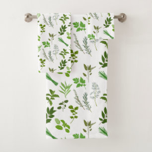 Green Cooking Culinary Garden Herbs Bath Towel Set